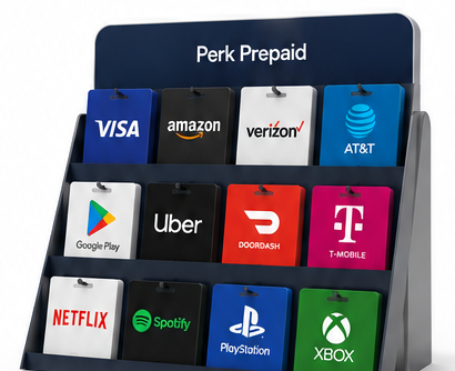Perk Prepaid gift card merchandising display